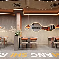 Modern Hotpot Restaurant Open Design With Neon Lights Marble Bar And Glass Windows