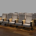 Gray Public Chairs With Wooden Armrests Neatly Arranged In Indoor Setting With Wooden Floor