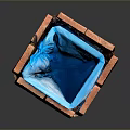 Orange Wooden Square Trash Can With Blue Trash Bag Inside Modern Design