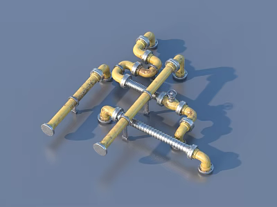 Handmade Brass Pipe Fittings As Household Supplies Brackets And Furniture Parts With Elbows Straight Tubes 3d model