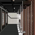 Traditional Chinese Cultural Center Interior With Display Walls And Carved Wooden Screens