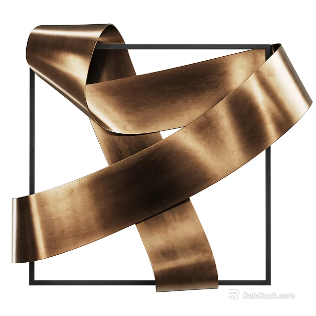 Modern Wall Decor With Golden Metal Strips Intertwined On Black Frame 3d model 