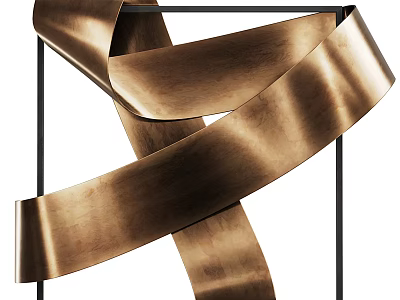 Modern Wall Decor With Golden Metal Strips Intertwined On Black Frame 3d model