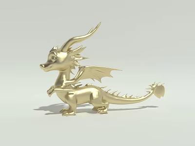 Golden Dragon Figurine Standing With Detailed Wings And Tail Design 3d model