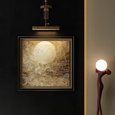 Abstract Painting With Luminous Circular Shape And Wavy Patterns In Dark Frame 3d model