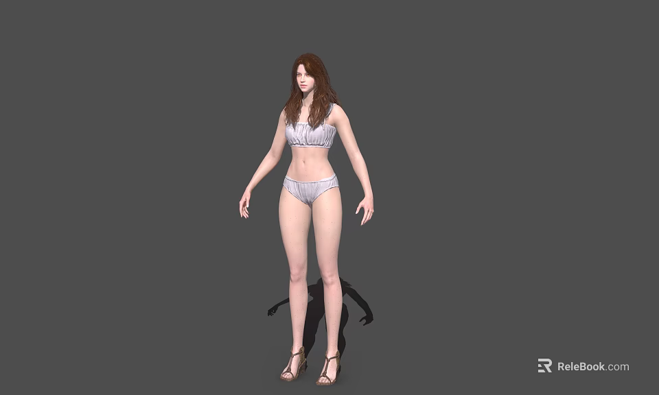 Game Film Female Character 3D Model in White Bikini with High Heels Standing Pose 3d model 