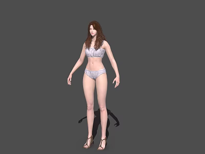 Game Film Female Character 3D Model in White Bikini with High Heels Standing Pose 3d model