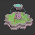 Elegant Stone Garden Fountain Ornament with Circular Basin Square Pedestal and Water Spouts