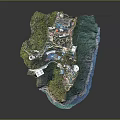 Modern Island Development Featuring Green Landscape Coastal Buildings And Recreational Areas
