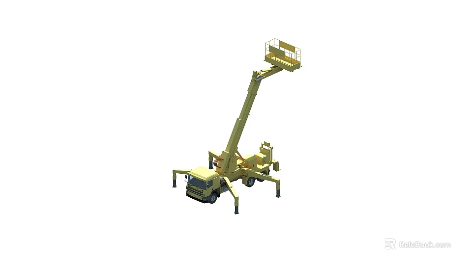 Yellow Aerial Work Platform Truck With Telescopic Boom And Working Platform For High Altitude Operations 3d model 