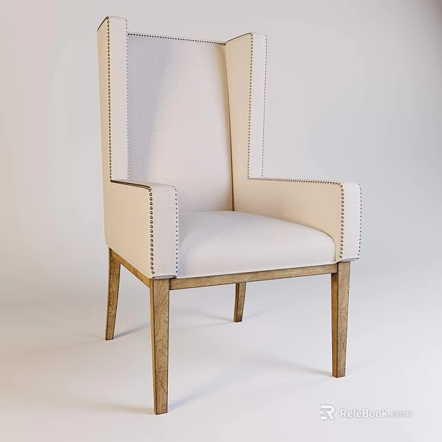 Stylish White Chair With Wooden Legs Armrests Backrest And Stitching Details 3d model 