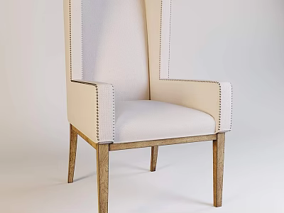 Stylish White Chair With Wooden Legs Armrests Backrest And Stitching Details 3d model
