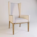 Stylish White Chair With Wooden Legs Armrests Backrest And Stitching Details