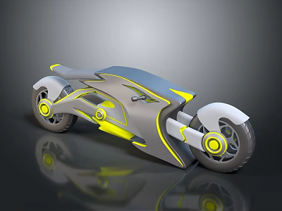 Futuristic Motorcycle With Sleek Design Gray Yellow White Colors And Dark Background Reflection 3d model