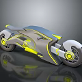 Futuristic Motorcycle With Sleek Design Gray Yellow White Colors And Dark Background Reflection