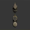 Antique Decorative Weapon With Curved Blade Ornate Hilt And Golden Patterned Scabbard