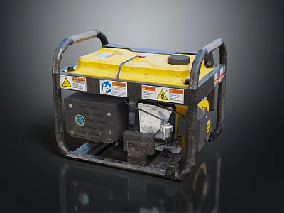 Yellow And Black Portable Generator With Warning Labels And Control Panel 3d model