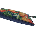 Fashionable Embroidered Clutch Bag With Orange White Flower Pattern Navy Blue Background And Green Wristlet