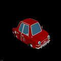 Cartoon Style Red Car With Number 8 Transparent Windows And Small Antenna