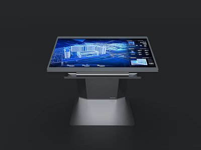 All In One Interactive Touchscreen Device With Blue Interface And Modern Stand 3d model