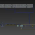 Industrial Pipeline System Layout With Blue Yellow Pipes And Engineering Equipment