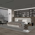 Modern Luxury Bedroom Interior With Large Window Comfortable Bed Armchair And Wooden Floor