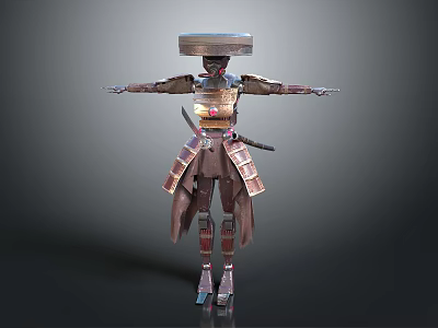 Mechanical Samurai Robot Warrior Character With Traditional Armor And Extended Arms 3d model