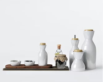 Modern seasonings bottle kitchenware salt jar gourmet jar glass jar pottery jar bottle oil jar tray 3d model