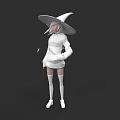 Woman In White Witch Costume With Large Hat And Magic Wand 3d model