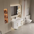Modern Bathroom Interior Design With Floating White Vanity Backlit Mirror And Cabinets 3d model
