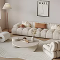 Cream wind sofa coffee table floor lamp carpet single sofa 3d model