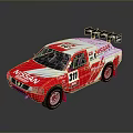 Red Nissan Racing Pickup Truck With 311 Number And Rear Spoiler Design