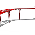 Red Curved Pergola With Ornate Laser Cut Patterns And Support Columns 3d model