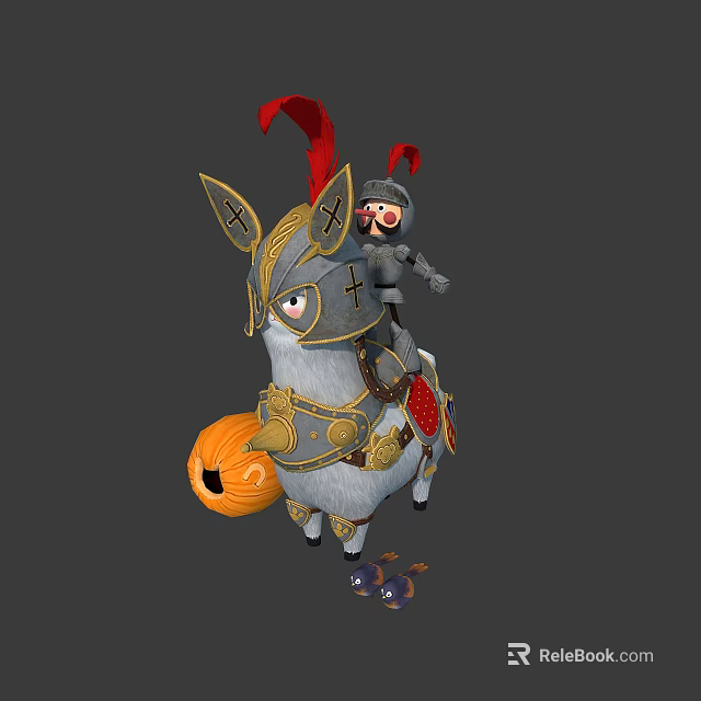 Armored Knight Riding Decorative Armored Llama With Pumpkin And Red Plume 3d model 