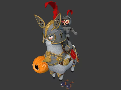 Armored Knight Riding Decorative Armored Llama With Pumpkin And Red Plume 3d model
