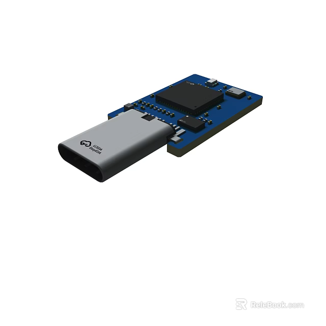 USB C Electronic Module With Blue Circuit Board And Chip Components 3d model 
