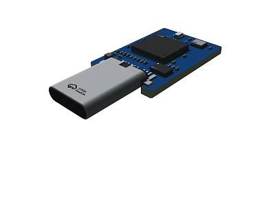 USB C Electronic Module With Blue Circuit Board And Chip Components 3d model