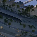 Aerial View Planning of Landscaped Urban Area with Palm Trees Curved Walkways and Pedestrians