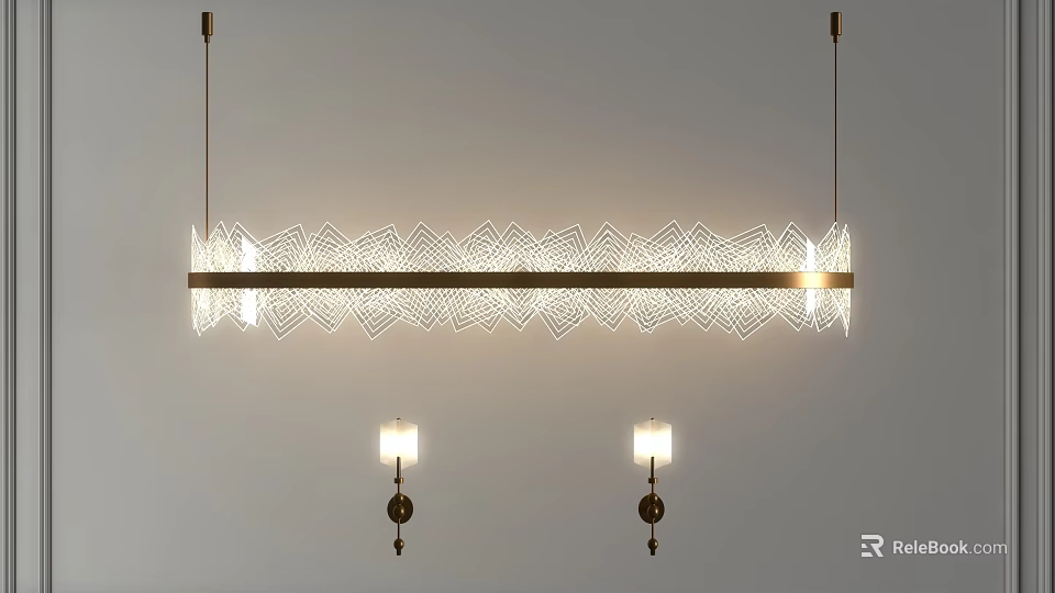 Modern Linear Pendant Light With Geometric Patterned Metal Frame And Illuminated Design 3d model 