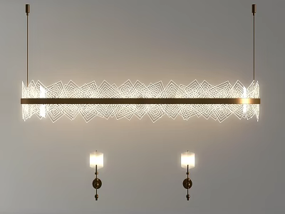 Modern Linear Pendant Light With Geometric Patterned Metal Frame And Illuminated Design 3d model