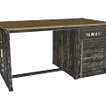 Industrial Style Desk With Distressed Wooden Top And Metal Frame Drawer Cabinet