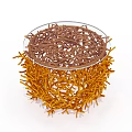 Creative Table Design With Transparent Glass Top And Brown Orange Thin Strips 3d model