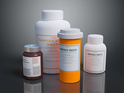 Medical Device Storage Bottles For Phantocol Tablets In Various Colors And Sizes 3d model