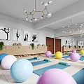 Spacious Bright Fitness Studio Featuring Colorful Yoga Balls And Blue Mats