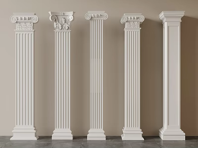 Classical White Columns With Different Carved Capitals And Fluted Shafts For Interior Decor 3d model