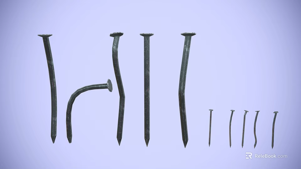 Essential Hardware Tools Featuring Various Nails in Different Shapes and Sizes 3d model