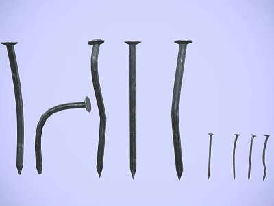 Essential Hardware Tools Featuring Various Nails in Different Shapes and Sizes 3d model