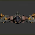 Shirtless Male Character With Grey And Yellow Mechanical Arms Yellow Chains And Dark Pants