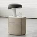 Modern Round Wooden Bedside Table With Mushroom Shaped Lamp And Glass In Minimalist Setting