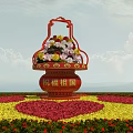 Red Patriotic Vase with Colorful Flowers and Red Heart Shaped Patterns on Yellow Background